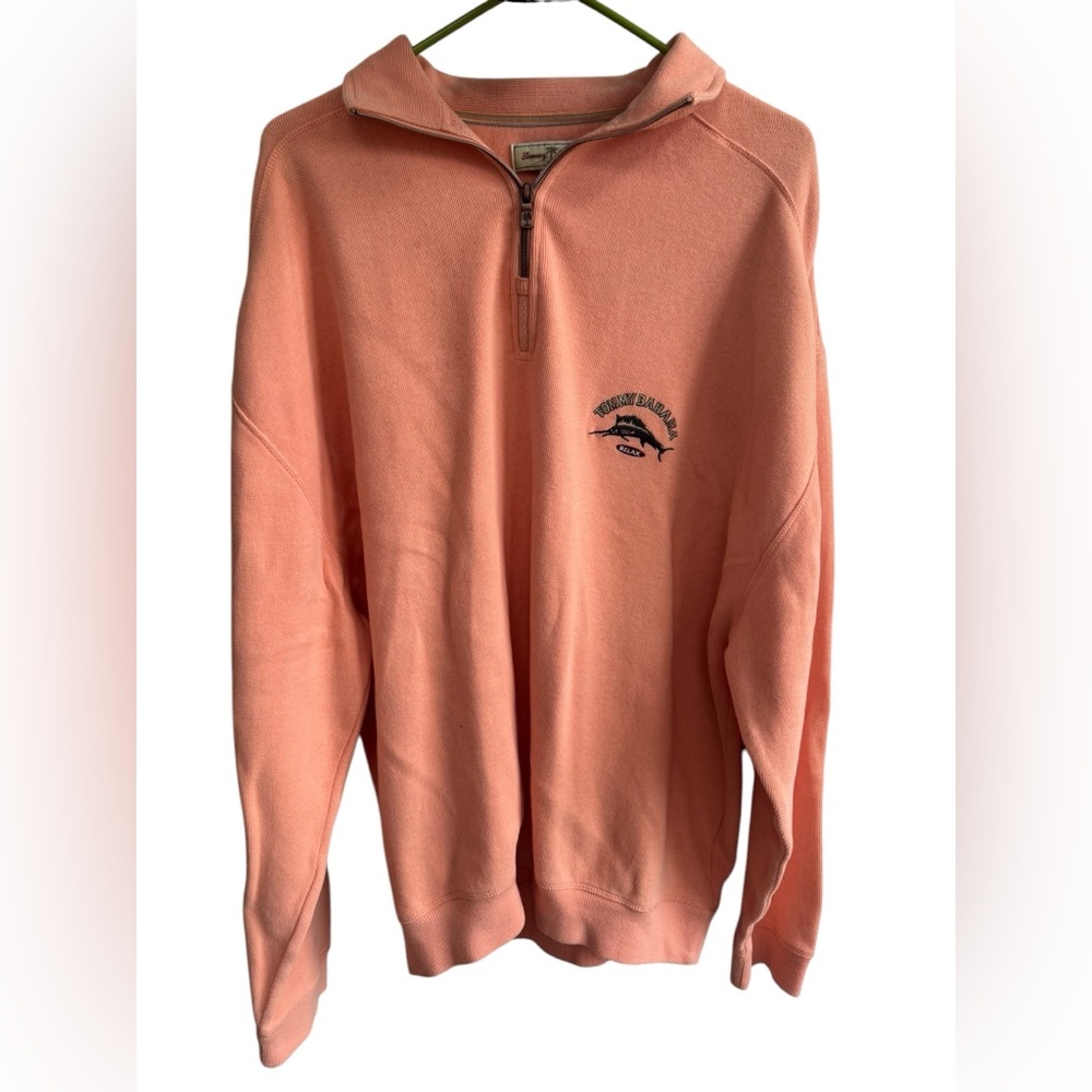 Tommy Bahama Quarter Zip Orange Cotton Sweater Pull Over Men’s Size XL
